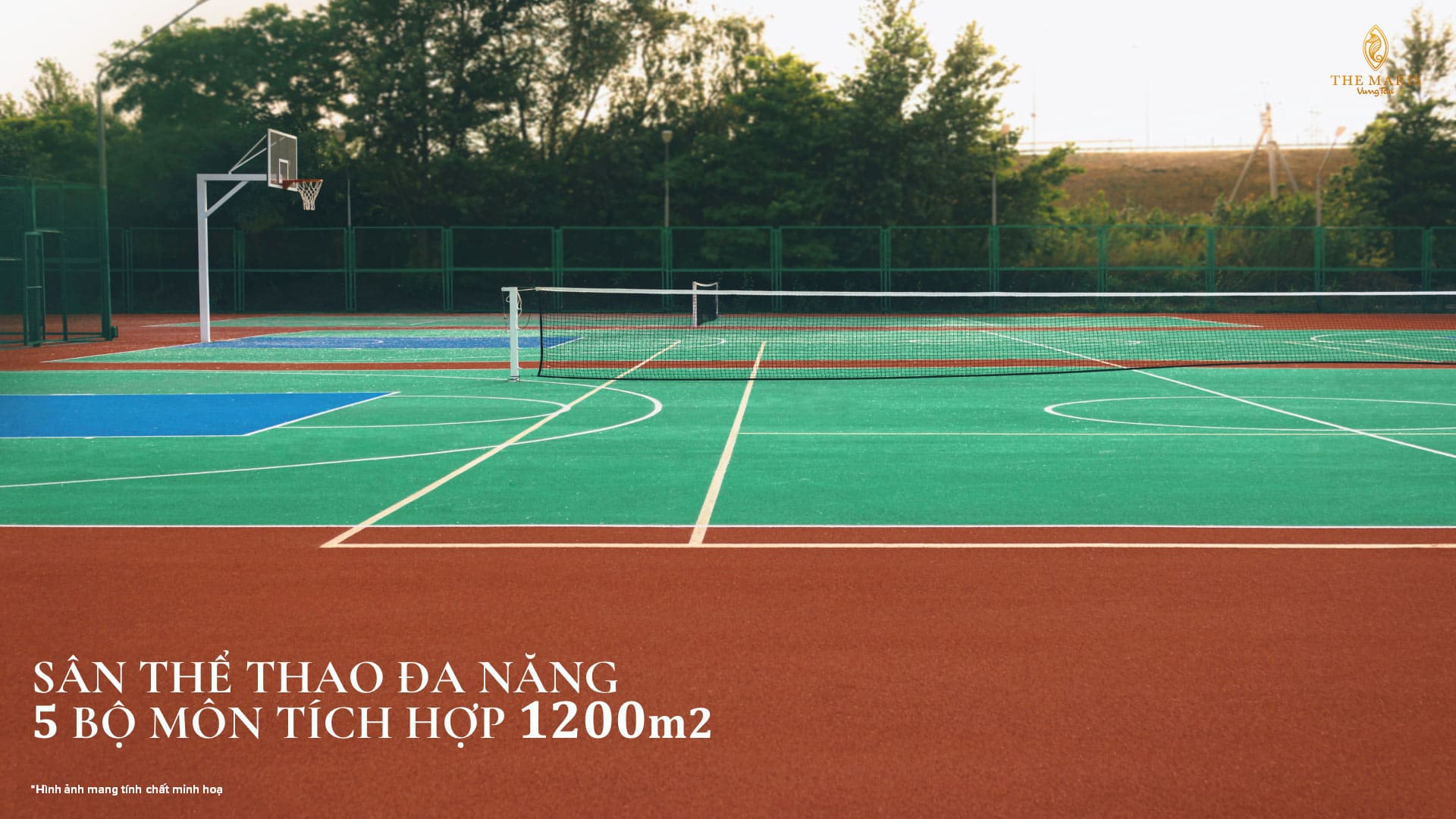 Sân thể thao đa năng 1.200m² tại The Maris cung cấp 5 bộ môn thể thao hấp dẫn, mang lại trải nghiệm rèn luyện đa dạng và phong cách sống năng động giữa biển xanh.