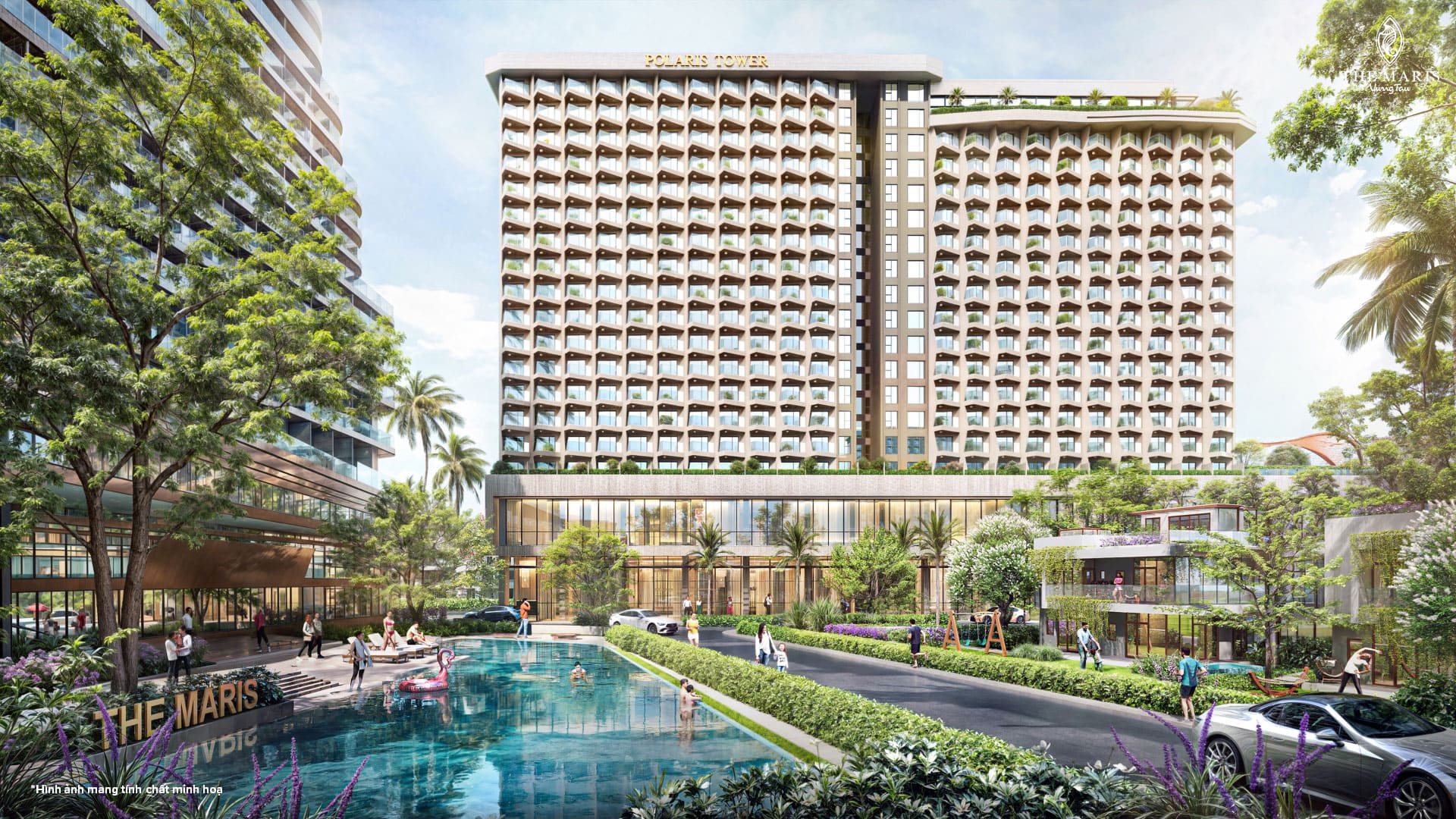 The Maris sở hữu hồ bơi 5.000m² thiết kế đa tầng độc đáo, phù hợp cho mọi độ tuổi, tạo nên trải nghiệm nghỉ dưỡng trọn vẹn và giàu cảm xúc.