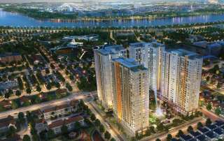 Mặt bằng tổng thể khu cao tầng giúp người đọc hình dung rõ mối quan hệ giữa 4 block, công viên nội khu và 4 mặt tiền đường của Victoria Village trước khi chọn tháp phù hợp.